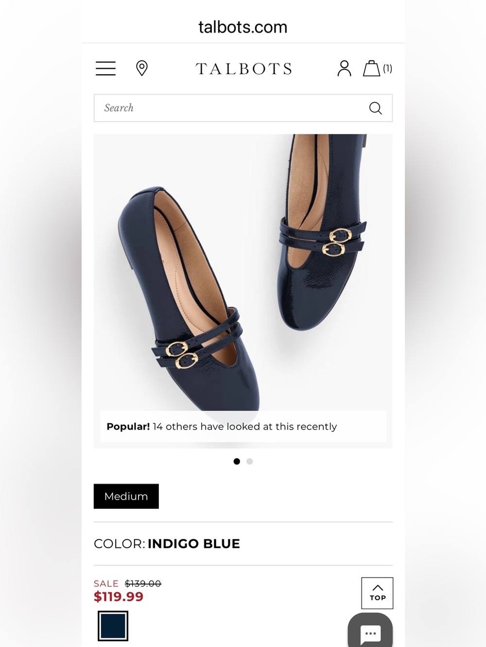 NIB Talbots’ Vera Indigo Blue Mary Jane Flat with Double Buckle